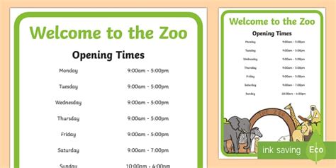 Zoo Opening Hours Signs (teacher made) - Twinkl