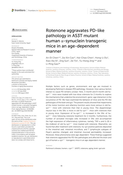 Pdf Rotenone Aggravates Pd Like Pathology In A53t Mutant Human α