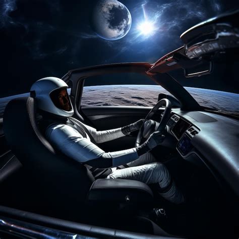 Premium Ai Image Zero Gravity Cruise Astronaut Takes Tesla Through