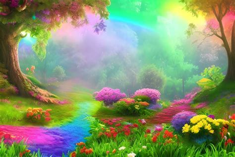 Flower Forest Background Rainbow Pastel Flower Forest Landscape