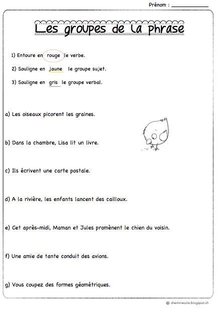 Sur le chemin de l école Fiches les groupes de la phrase Analyse de