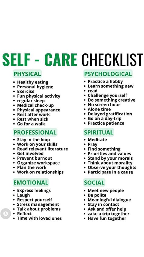 Printable Daily Self Care Checklist Prntbl Concejomunicipaldechinu Gov Co