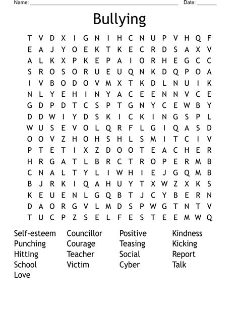 Bullying Word Search Printable