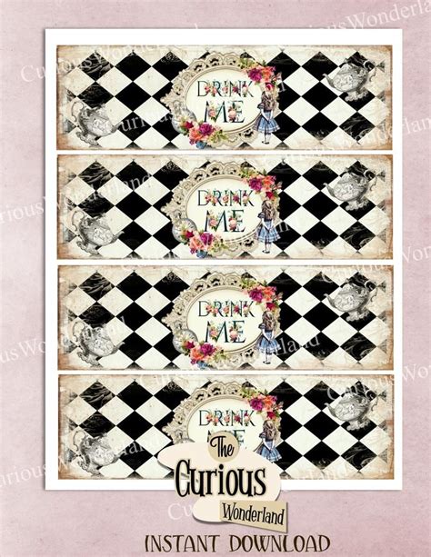 Alice In Wonderland Drink Me Bottle Labels Instant Download Drink Me