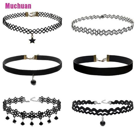 Muchuan 6PCS Colar Gargantilha De Veludo Preto Renda Tatuagem