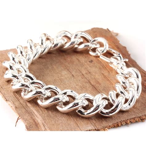 Heavy Mens Handmade Silver Curb Bracelet