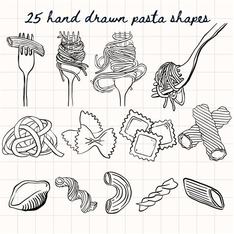 25 Hand Drawn Pasta Illustrations - Digital Download | Pasta Line