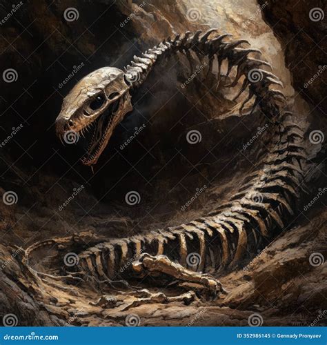 Ancient Serpent Fossil Discovery in Rocky Cave Formation Stock Image