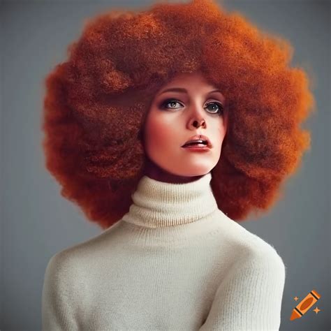 Portrait Of A Beautiful Redhead Woman With A Massive Afro And White