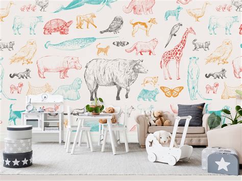 Pastel Zoo Animal Wallpaper. Kids Wallpaper. High Definition - Etsy