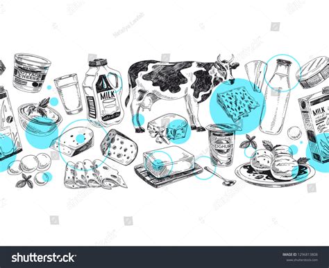 Beautiful Vector Hand Drawn Dairy Products Stock Vector Royalty Free