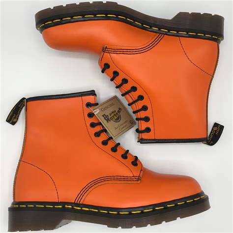 Vintage Dr Martens Doc Orange 1460 Smooth Leather 8 Eye Boots Etsy