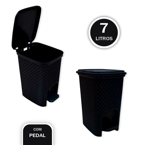 Lixeira Pedal Trama Rattan Preta Shopee Brasil