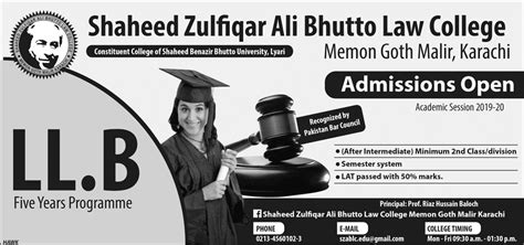 Admission In Shaheed Zulfiqar Ali Bhutto Law College Karachi May