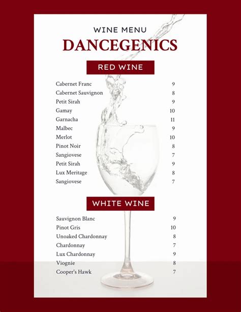 Red And White Simple Classic Wine Menu Venngage