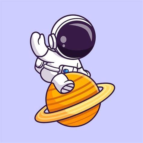 Premium Vector Cute Astronaut Sitting On Planet And Waving Hand