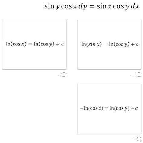 Solved Sin Y Cos X Dy Sin X Cos Y Dx In Cos X In Cos Y Chegg