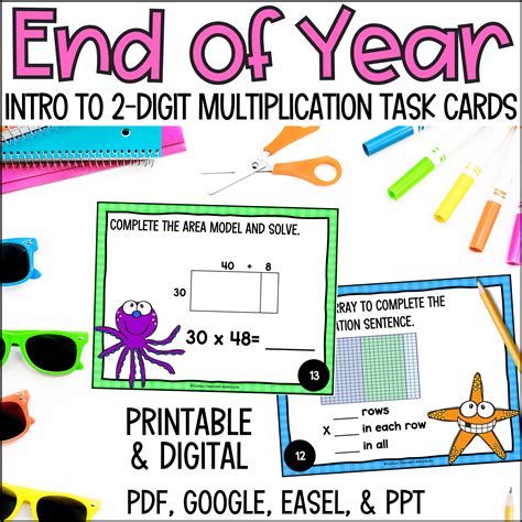 End Of Year Intro To 2 Digit Multiplication Task Cards Curious