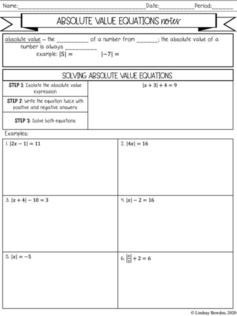 Absolute Value Notes And Worksheets Lindsay Bowden