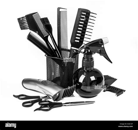 Hairdressing tools on white background Stock Photo - Alamy