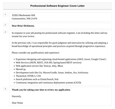 Professional Software Engineer Cover Letter Velvet Jobs