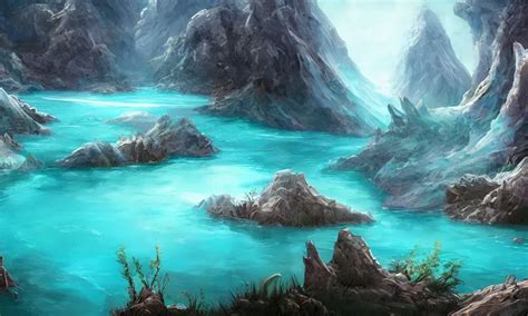 Crystalline Turquoise Lake Digital Art Concept Art Stable Diffusion