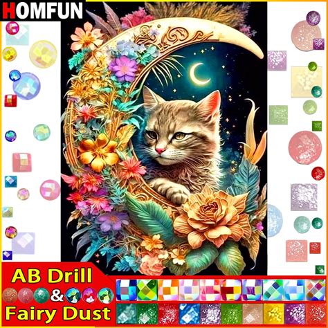 Homfun Fairy Dust Ab D Diy Diamond Painting Mosaic Cat Full Round