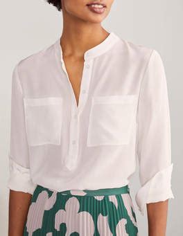 Silk Collarless Blouse Ivory Boden UK