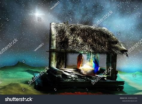 Nativity Scene Bethlehem Baby Jesus Manger Stock Illustration ...