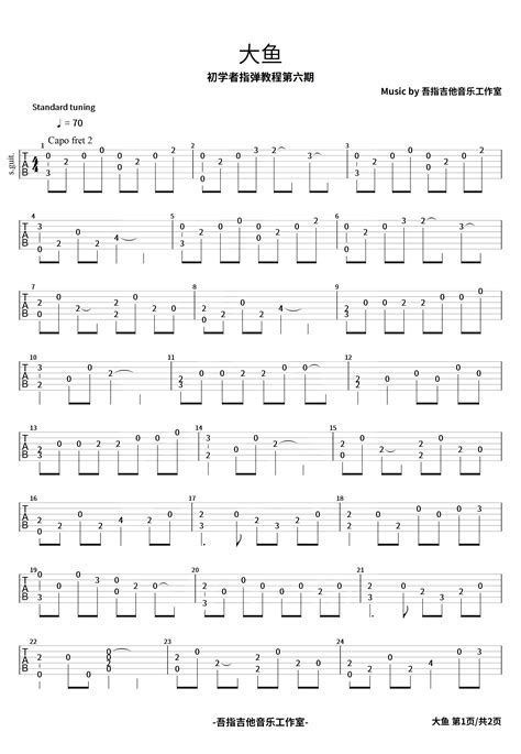 大鱼指弹谱 初级简单版 周深《大鱼》吉他独奏 酷玩吉他