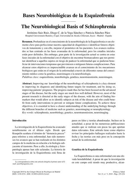 PDF Bases Neurobiológicas de la Esquizofrenia The scielo isciii es