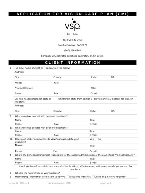 Signnow Comfill And Sign Pdf 116517Application For Vision Care Plan