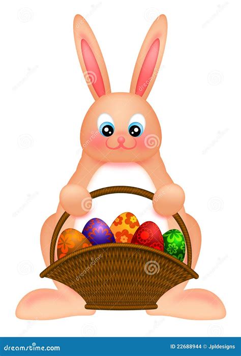 Happy Easter Bunny Rabbit With Egg Basket Stock Illustration