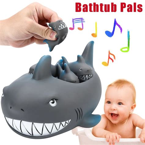 New Baby Bath Toys Squishy Shrilling Rubber Cute Shark Family Bathtub ...