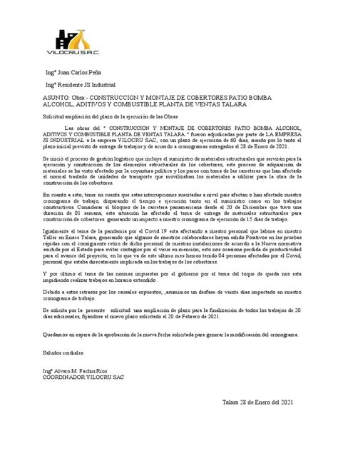 Solicitud Ampliacion Plazo De Ejecucion Pdf