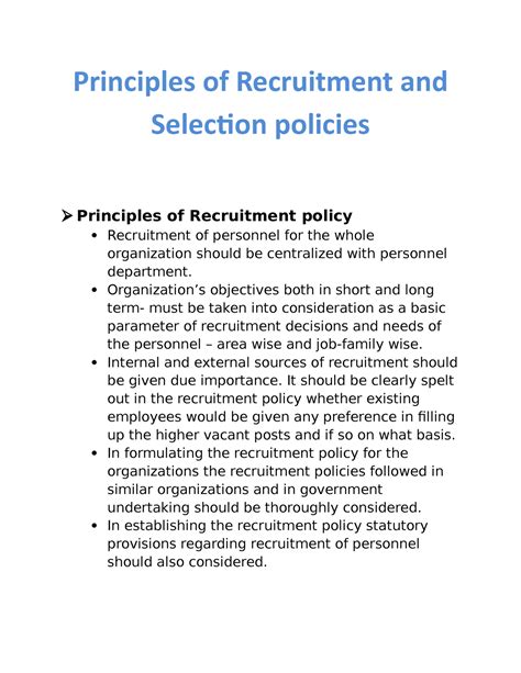 Principles Of Recruitment And Selection Policies Principles Of