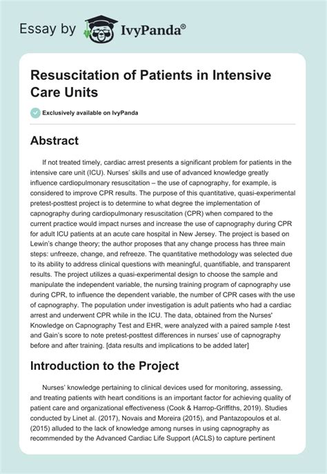 Resuscitation Of Patients In Intensive Care Units 18823 Words Essay