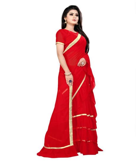 Anjaneya Sarees Red Blue Georgette Saree Combos Buy Anjaneya Sarees