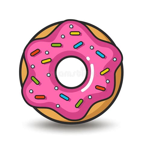 Colorful Icon Of Pink Doughnut Isolated On White Background Stock