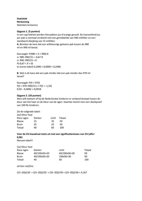 Tentamen Mei Vragen En Antwoorden Statistiek Herkansing