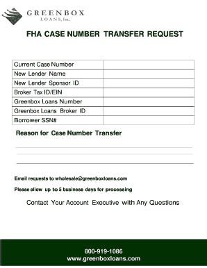 Fha Case Number Transfer Request Form Fill Online Printable