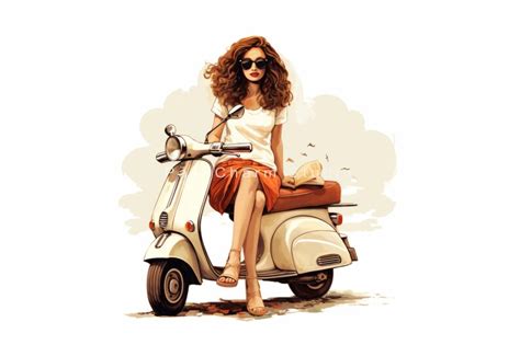 Vespa Girl Clipart Bundle High Quality Jpgs Women On Scooter Clipart