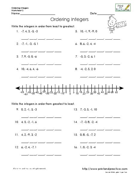 Ordering Integers Worksheet For 5th 6th Grade Lesson Planet