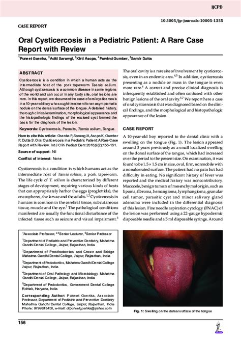 Pdf Oral Cysticercosis In A Pediatric Patient A Rare Case Report