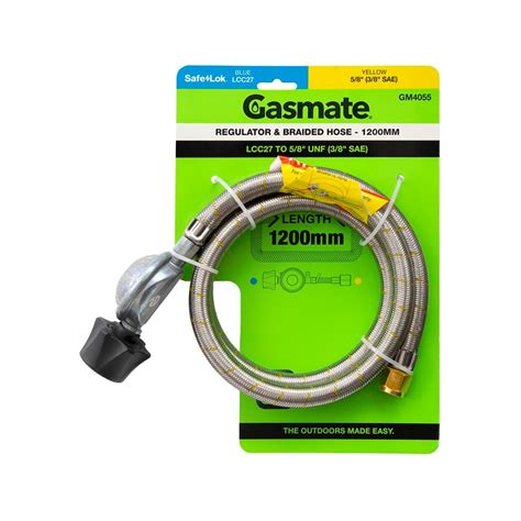 Gasmate Regulator And Braided Hose 1200mm Lcc27 To 58 Unf 38 Sae Bunnings Australia