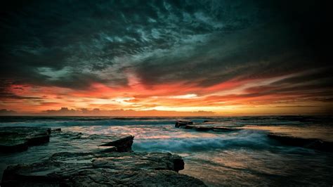 Wallpaper Sunlight Sunset Sea Rock Nature Shore Sky Sunrise