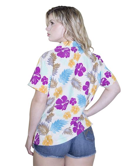 Hawaiian Shirts Women Floral Leaf Print Aloha Beach Top Blouse Casual