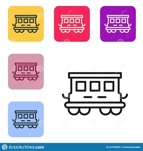 Black Line Passenger Train Cars Toy Icon Isolated On White Background