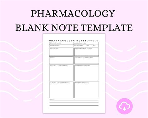 Nursing Pharmacology Blank Note Taking Template Etsy