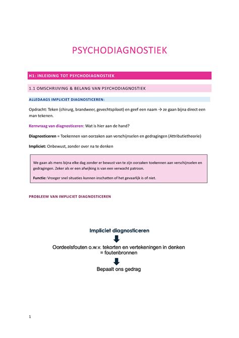 Psychodiagnostiek Samenvatting Van Leerstof Jaar 1